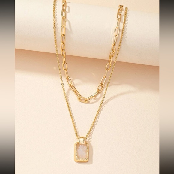 Jewelry - NWT Multi Layer White Crystal Stone Gold Paperclip Necklace